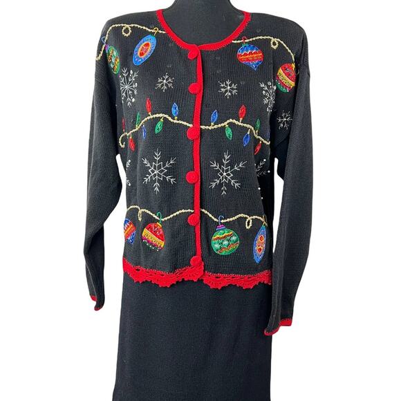 Vintage Nutcracker Womens Cardigan Beaded Embroidered Christmas Snowflakes Small - Picture 7 of 9